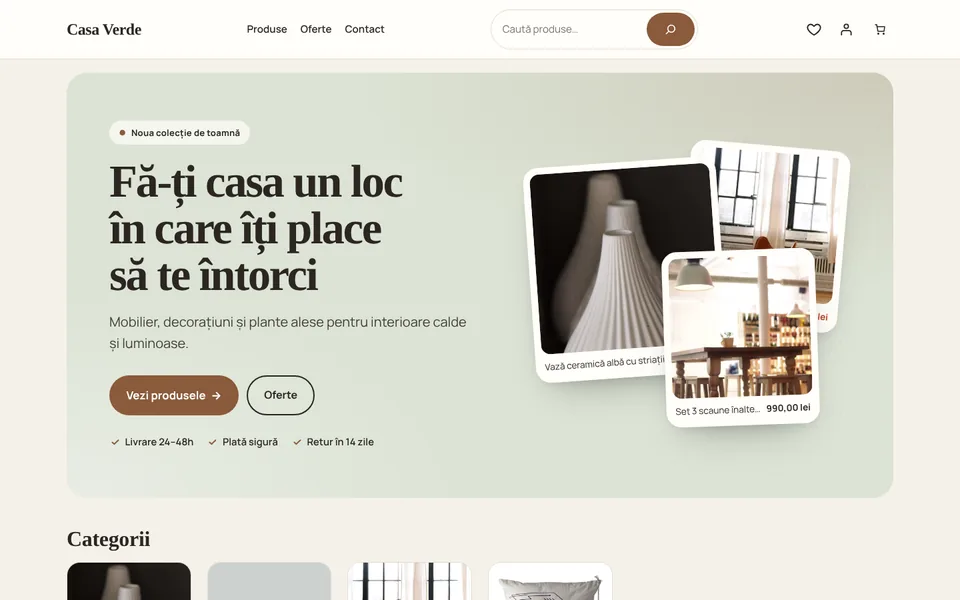 Tema Casa pe calculator: prima pagină a magazinului demonstrativ Casa Verde