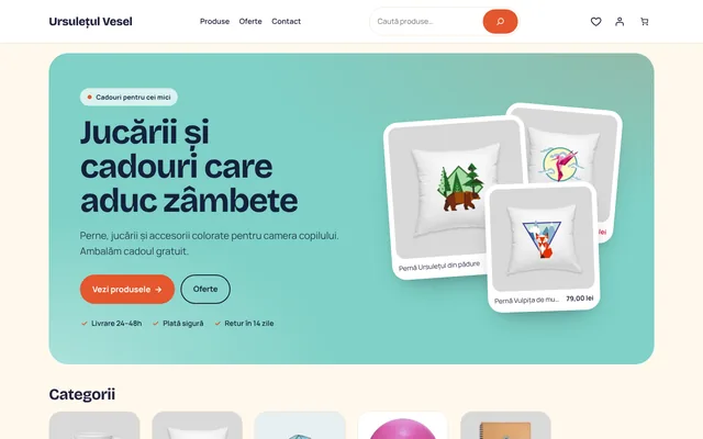 Prima pagină a unui magazin cu tema Joacă