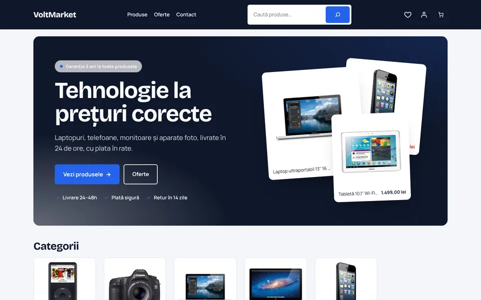Tema Volt pe calculator: prima pagină a magazinului demonstrativ VoltMarket